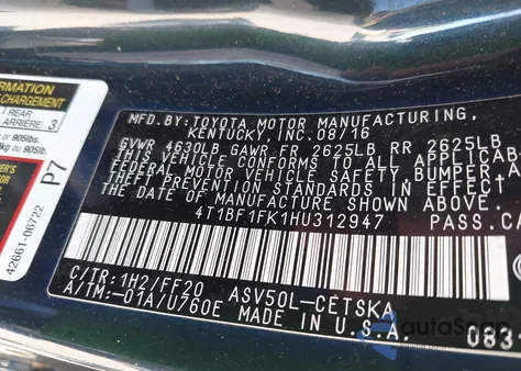 2017 Toyota Camry Se z USA, uszkodzony, nr VIN 4T1BF1FK1HU312947